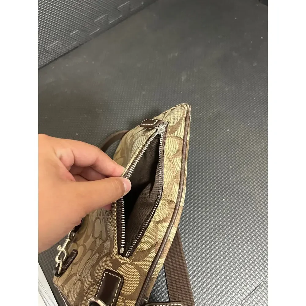 Coach‎ Signature Canvas Brown Stripe Leather Jacquard Crossbody And Wallet